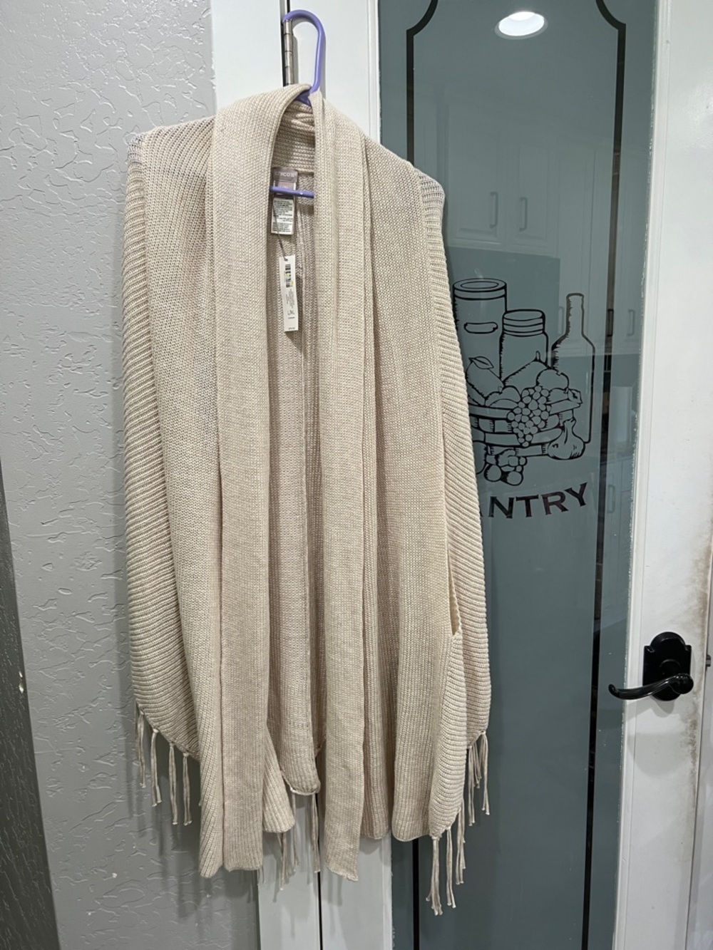 Chico's Beige Open-Knit Fringe Wrap Cardigan - Picture 2 of 13